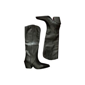 Mango Black Leather Cowboy Boots Size US 6.5